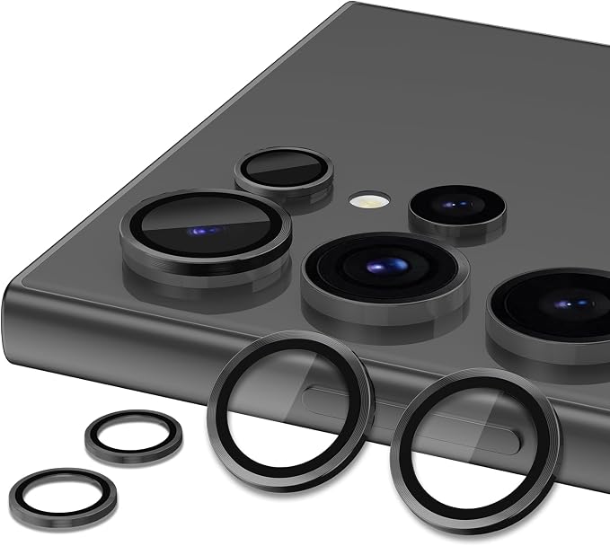for Samsung Galaxy S24 Ultra Camera Lens Protector, Individual Metal Ring Tempered Glass Lens Cover, [Strong Adsorption] Scratch Resistant Ultra-Thin HD Clear Lens Cover, 2 Sets-Black - Image 2