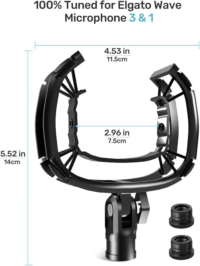 Wave Shouck Mount [Custom Built for Elgato Wave:3/1] Metal Frame Suspension | Anti-Vibration Elastic Suspension, Metal Frame, Holder Clip, with 3/8" & 1/4" Adapter, for Wave 3/1 Mic, Improves Sound - Image 6