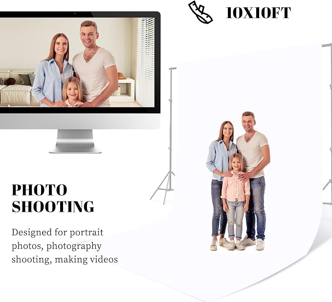 BEIYANG 10 X10 FT White Backdrop Screen for Photography, Background Cloth for Soft Light, White Backdrop Curtain for Portrait Product Photoshoot Screen Video Recording Parties - Image 7