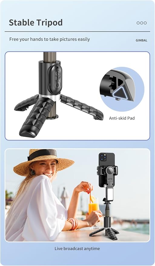 Gimbal Stabilizer for Smartphones, 3-Axis | Tracking Selfie Stick With Tripod, 360 Degree Steering, With Remote Control, For Vlog And Live Broadcast - Image 2