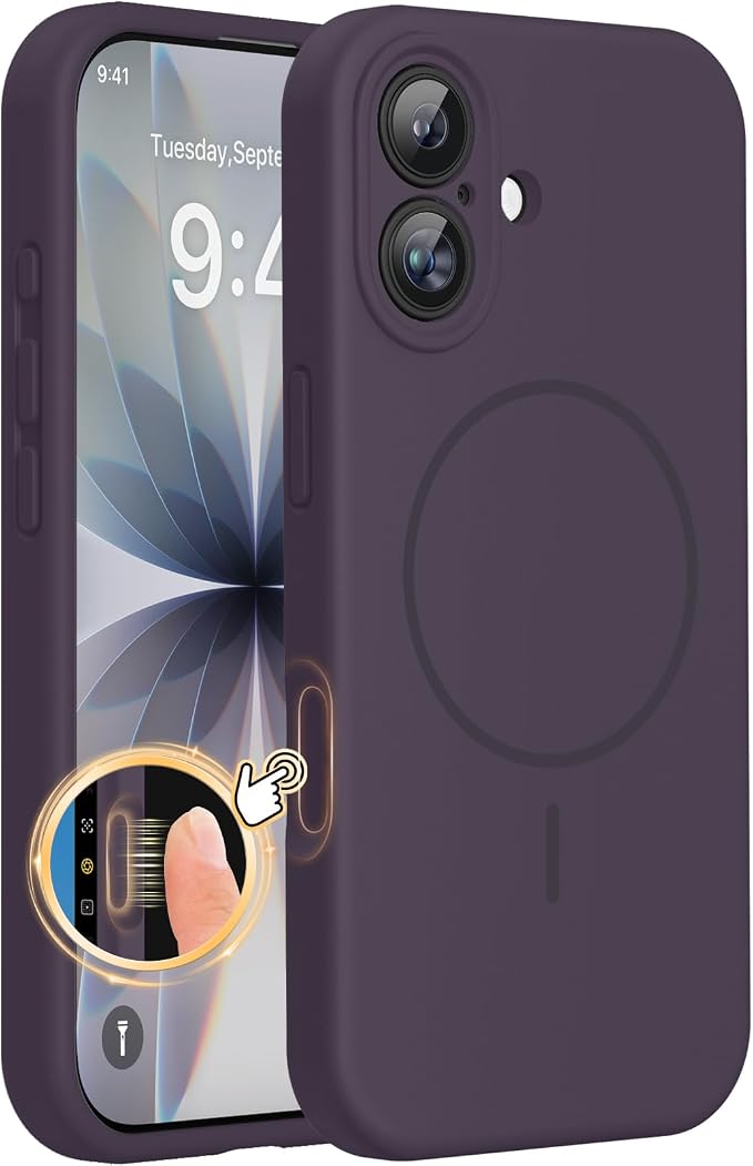 Miracase Silicone & Magnetic for iPhone 17 Case, Dark Purple | Compatible with MagSafe, Silicone Camera Control Cover, Soft Microfiber Lining, Shockproof Drop Protection Phone Case for 17 by Miracase