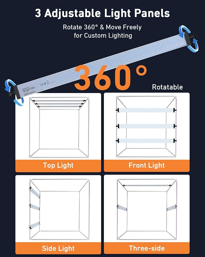 Light Box Photography 39×39 inch, 210 LED Large Photo Light Box with 3 Stepless Dimming Light Panels & 4 Matte PP Backdrops, Professional Photo Background Shooting Tent for Product Photography - Image 4