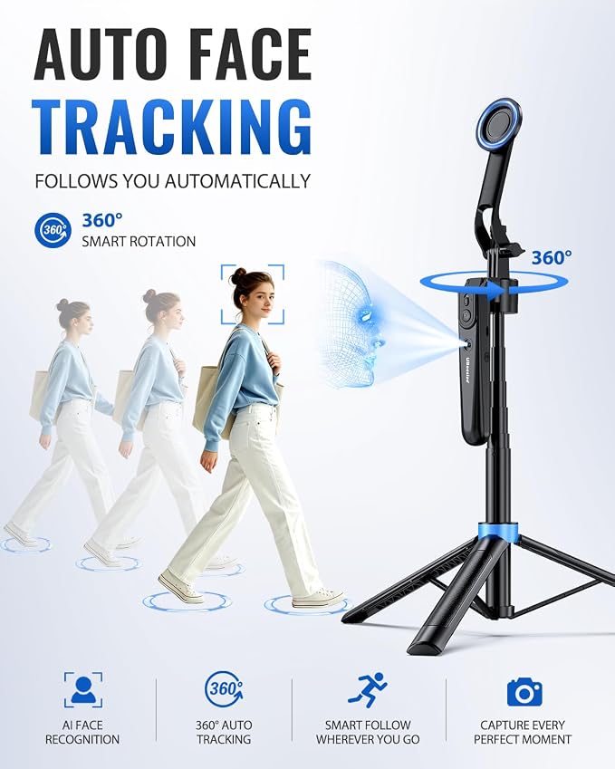UBeesize 72” Auto Face Tracking Tripod for iPhone, MagSafe Selfie Stick with Remote, 360° Magnetic Phone Stand with Gesture Control for TikTok, Live Stream & Vlogging - Image 2