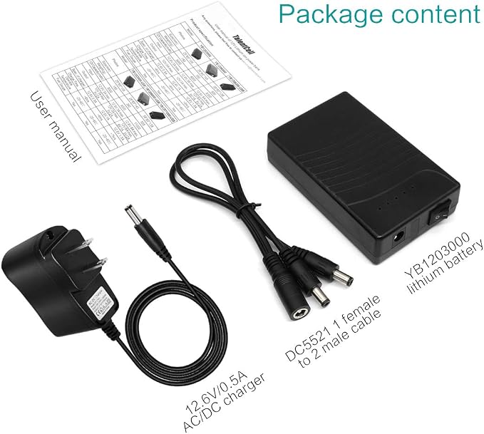TalentCell 12V Power Bank, Rechargeable 12V 3000mAh DC Output Lithium ion Battery Pack with Charger for LED Strip/Light/Panel/Amplifier and CCTV Camera, Compatible with Spectra Pump/Telescope - Image 6