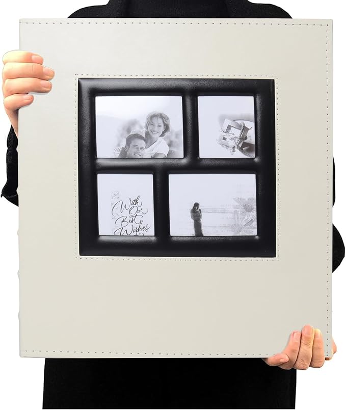 RECUTMS Photo Album 4x6 600 Pockets Large Leather Family Picture Book Beige | Black Pages, Hold 600 Horizontal and Vertical Photos, Travel, Christmas PhotoBook, DIY Front Window, Wedding Baby Memory Book by RECUTMS