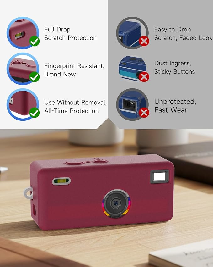 Silicone Case for Kodak CHARMERA Keychain Digital Blind Box accessories,Soft Silicone Protective Case,Comes with Screen Protectors and Wrist Strap - Dark Red - Image 5