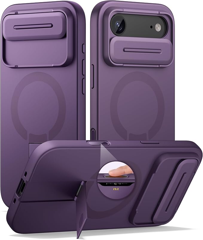 SURITCH for iPhone Air Case with Camera Control Cover, Camera Slide Cover and Adjustable Kickstand, Compatible with MagSafe, Shockproof Bumper Protective Cases for iPhone 17 Air 6.5 Inch, Dark Purple by SURITCH