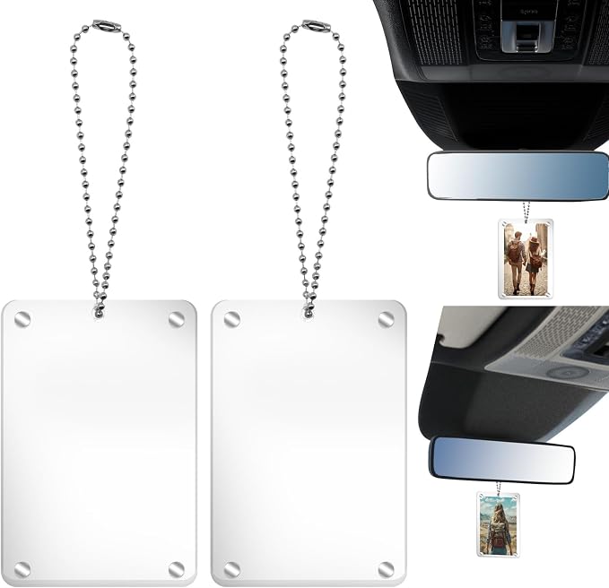 2Pcs Car Hanging Photo Holder Universal Magnetic Car Picture Frame Rear View Mirror Accessories Ornaments Decor Personalized Acrylic Transparent for Dads Gift by Unknown