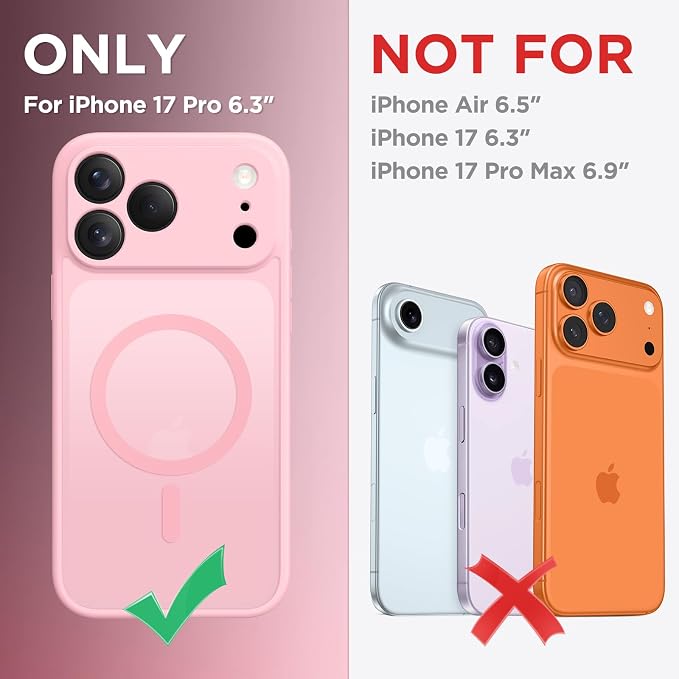 CAPRARO for iPhone 17 Pro Case, Compatible with MagSafe | Upgraded [Full Camera Protection] Protective Translucent Matte Women Girl Magnetic Phone Case Cover, Peach Pink - Image 2
