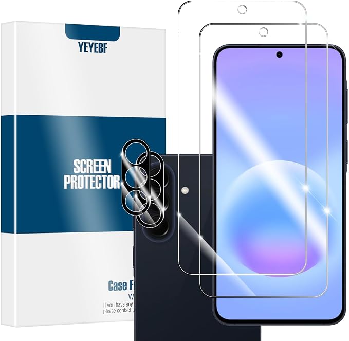 Galaxy A57 / A37 HD Clear Tempered Glass Screen Protector + Camera Lens Protectors, [2+2 Pack] [3D Glass] [Anti-Glare] [Bubble-Free] Screen Protector Glass For Samsung Galaxy A57 / A37 by YEYEBF