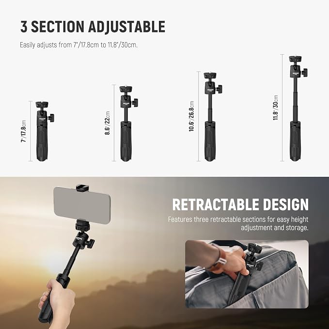 NEEWER Basics Mini Desk Selfie Stick Tripod, TP43 Black | Compatible with iPhone Android GoPro Insta360 DJI, Portable Small Camera Webcam Stand, Cell Phone Holder, Video Recording - Image 2