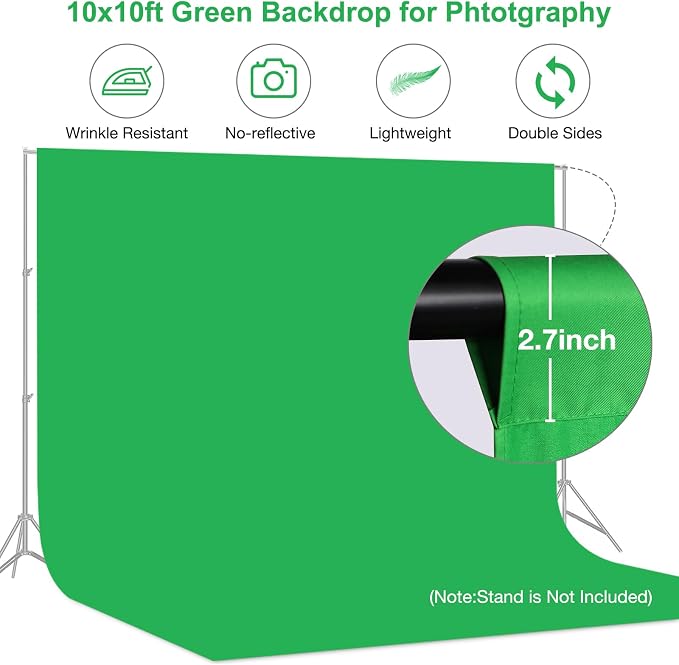 Aimosen 10x10FT Green Screen Backdrop for Photography, Large Background for Zoom Meetings, High Density Polyester Fabric Chromakey Backdrop Curtain for Video Photoshoot Studio Gaming - Image 4