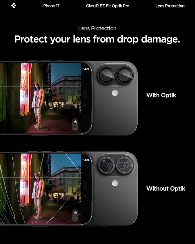 Spigen Camera Lens Protector for iPhone 17/16 Plus/16 - Black | GlasTR EZ Fit Optik Pro, 9H+ Tempered glass, Scratch resistant, Auto-align tray, Case-friendly, Original Photo Quality, 2Pack - Image 5