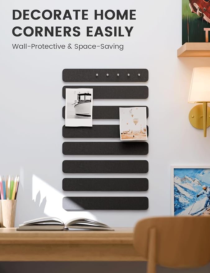 Fluxynara 13" x 2" Felt Wall Panels, Black | 8-Pack Includes 50 Push Pins and Adhesive Tabs for Photos, Notes and Decor in Bedroom Doors, Home Office or Studios - Image 4