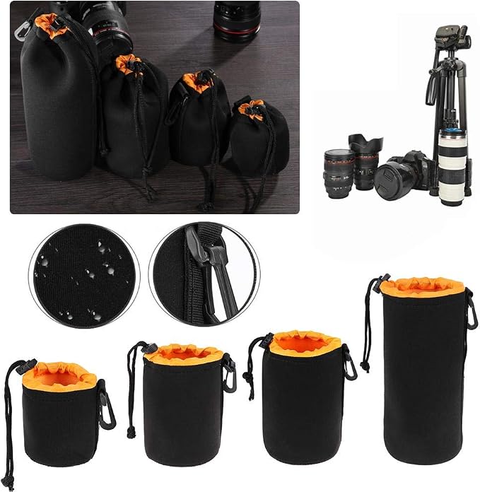 4 Pack Camera Lens Pouch Set (Small, Medium, Large, X-Large), Thick Protective Neoprene Bags with Drawstring Design, Soft Plush Interior for Canon, for Nikon, for Sony DSLR Lenses (4 Sizes) - Image 5
