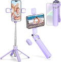 MQOUNY Mini iPhone Tripod Stand & Selfie Stick with Wireless Remote & Removable Light, Extendable Stand 360 Rotation Compatible with iPhone & Android Samsung (Purple) by MQOUNY