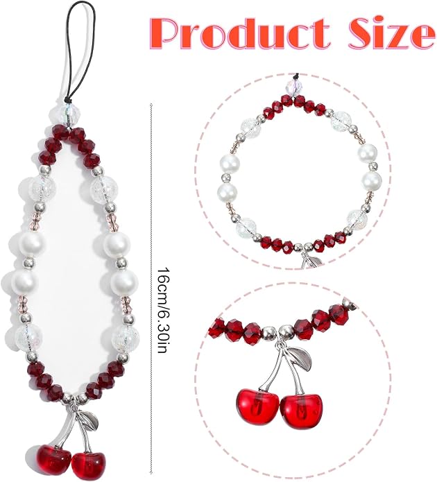Ouligay Cherry Phone Charm Strap Cute Phones Lanyard Wrist Beaded Camera Strap Wrist Chain String for Bag Case Bags Pendants Decor Chains Small Gifts for Best Friend Sister - Image 2