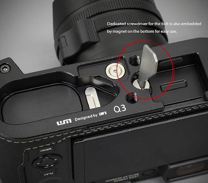 LIM'S Genuine Italy Leather Camera Half Case Metal Grip Dovetail Plate for Leica Q3 [Black] - Image 5