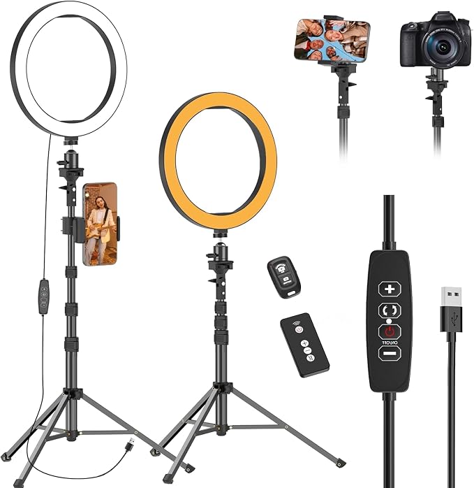 EMART 10" Ring Light with 55" Extendable Tripod Stands and Phone Holder | Dimmable LED Circle Round Light for Selfie Camera Photography, Makeup, YouTube Video, Vlogging, Live Streaming by EMART