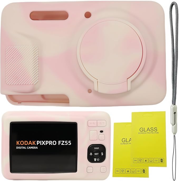 Case for Kodak PIXPRO FZ55, FZ55 accessories | Soft Silicone Protective Case Removable Lens Cover, Comes with 2 Screen Protectors and 1 Wrist Strap. (Mist Pink) by SZHSYJY