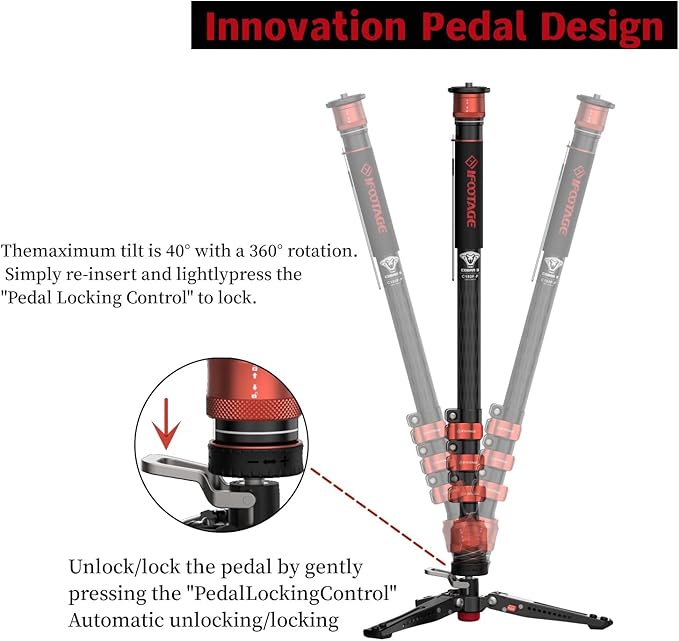 IFOOTAGE Cobra 3 C180F-P Carbon Fiber Video Monopod with Pedal Locking Control, Professional Photography Monopod Suitable for SLR Cameras and Camcorders (71") - Image 3