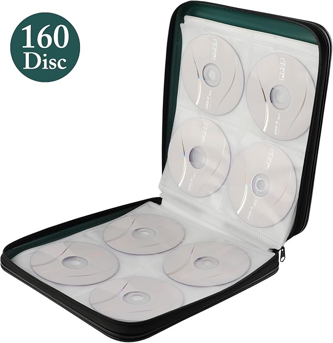 DVD Storage CD Case Holder: 160 Capacity CD Sleeves Black Disc Cases Binder for Car - CD Hard Organizer Box - Large DVD Wallet for Movie/Music/Game & Portable CD Book - Image 5