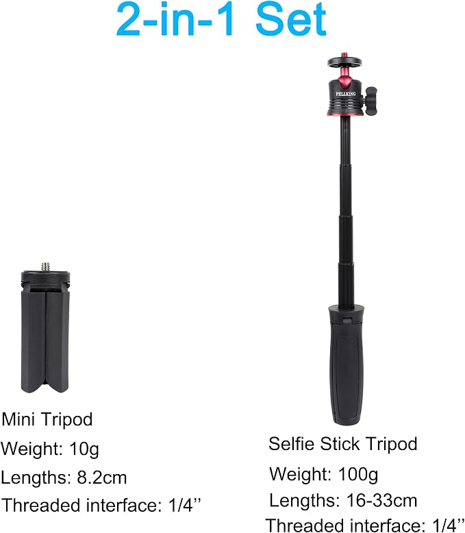 PellKing Tabletop Tripod and Handheld Selfie Stick/Poe Tripod Kit | for DJI OSMO POCKET 4 3 2 Camera and DJI OSMO NANO,DJI Osmo Action 6 5 Pro 4,Insta360 Luna Ultra X5 X4 X3 X2 Accessories - Image 2