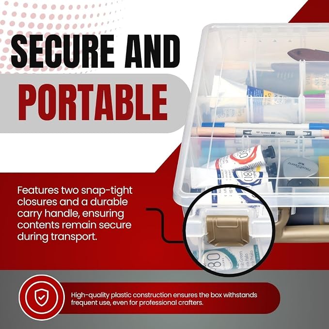 ArtBin 9007AB Super Satchel with Removable Dividers, Portable Art & Craft Organizer with Handle, [1] Plastic Storage Case, Clear | Up to 12 Removable Dividers, 15.25 x 14 x 3.5 Inches, Secure Latches, Carry Handle, Stackable Polypropylene - Image 4