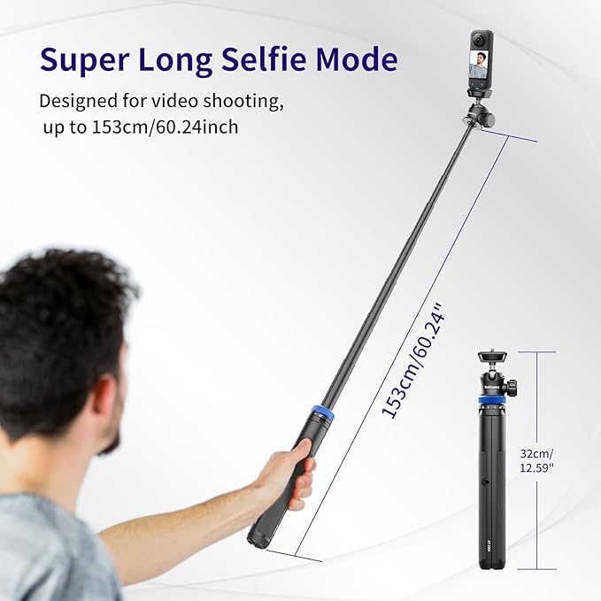 Kaitezenz Selfie Stick Tripod for Gopro Camera, 62" Extendable Tripod Stand with 360° Ball Head 1/4" Screw, Portable Lightweight Camera Tripod for Max Hero 13 12 11 10 DJI OSMO Pocket3 Action Camera - Image 2