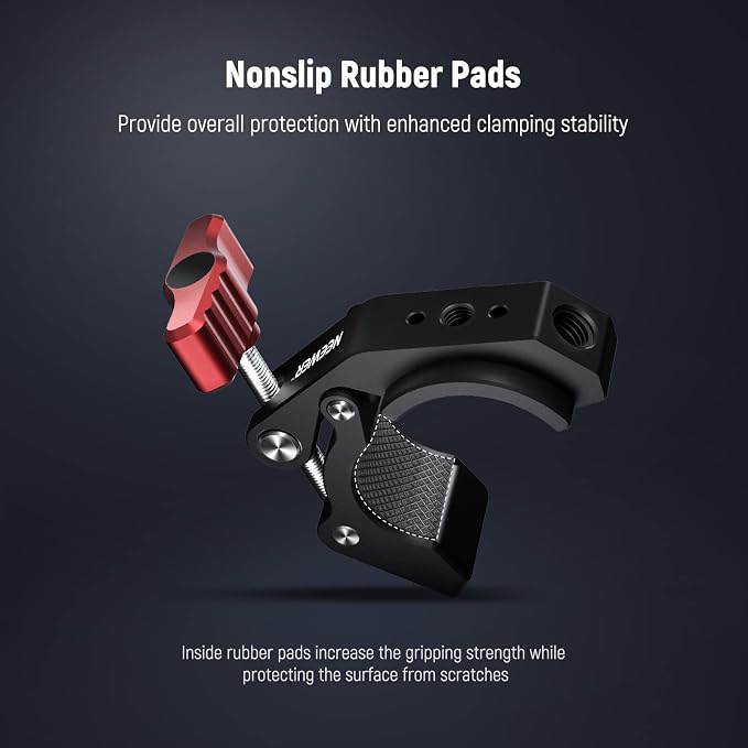 NEEWER Super Clamp with Cold Shoe & 1/4 Inch 3/8 Inch Thread Holes, ST81 | Max. Load 4 Kg, Crab Shaped Camera Tripod Holder, for Most Photo Accessories, Compatible with SmallRig Magic Arm, Red - Image 5