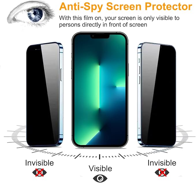 PEHAEL for iPhone 13 Pro Privacy Screen Protector+Camera Lens Protector | Installation kits, Anti-Spy Private, Anti-Scratch, 9H Tempered Glass, Case Friendly, 2+2 Pack, [6.1 inch] - Image 4