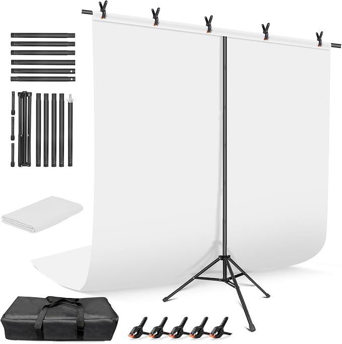 White Backdrop with Stand, 6.5x8.2FT Background with 7.5x7.9FT Stand | Wider backdrop with stand kit, adjustable, portable, carry bag & 5 clamps, white photo backdrop for photography video studio by YAYOYAPhotography