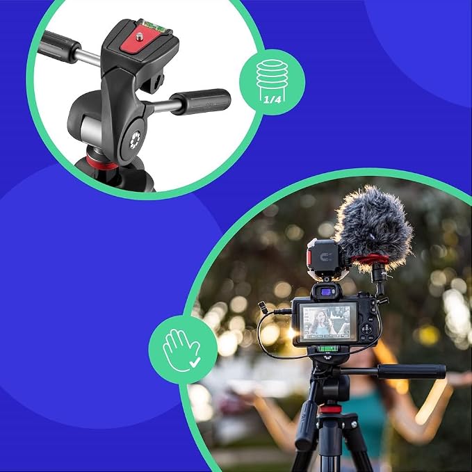Joby Compact Advanced, Camera Tripod with 3-Way Head, Universal ¼-20” Quick Release Attachment and Carrying Bag, for CSC, DSLR, Mirrorless Camera, Smartphone, Colour: Black - Image 5