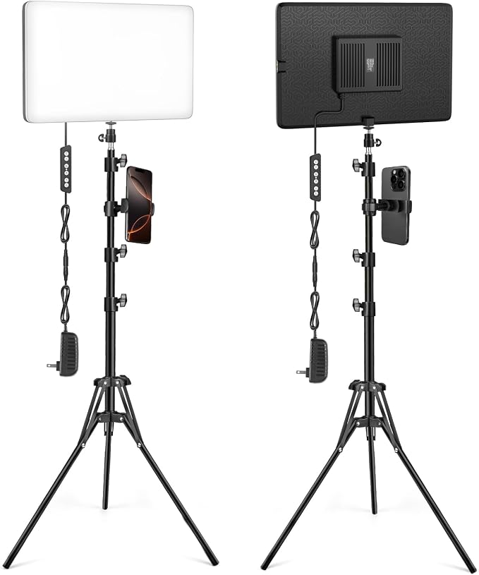 2-Pack LED Video Light Kit with 63'' Tripod Stand, 2500K-8500K Dimmable Studio Light Photography Panel Lighting for Video Recording Game Live Streaming Podcast YouTube Filming, Phone Holder by Unknown