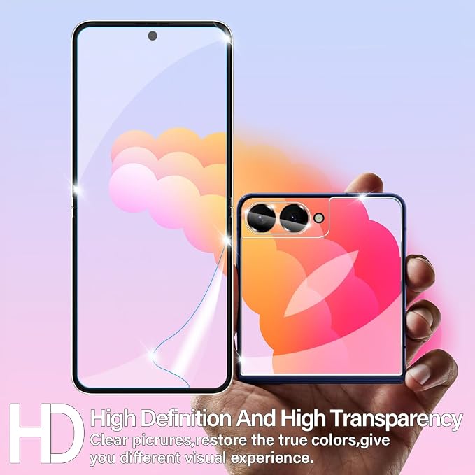 BIGFACE [6 in 1 for Samsung galaxy Z Flip 7/galaxy Flip 8 Screen Protector | 2 pack Film Screen Protector + 2 Pack Tempered Glass Back Screen Protector + 2 Pack Camera Lens Protectors - Image 6