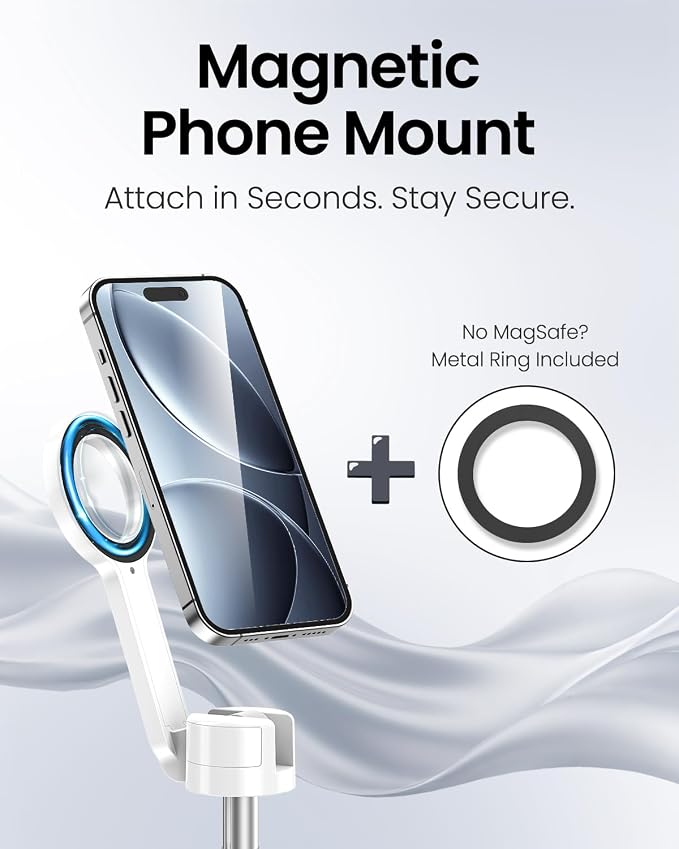 UBeesize 70" Auto-Open Magnetic Tripod for iPhone, MagSafe Selfie Stick with Remote, Portable Phone Stand for Recording, Travel and Vlogging, Compatible with iPhone/Android (White) - Image 3