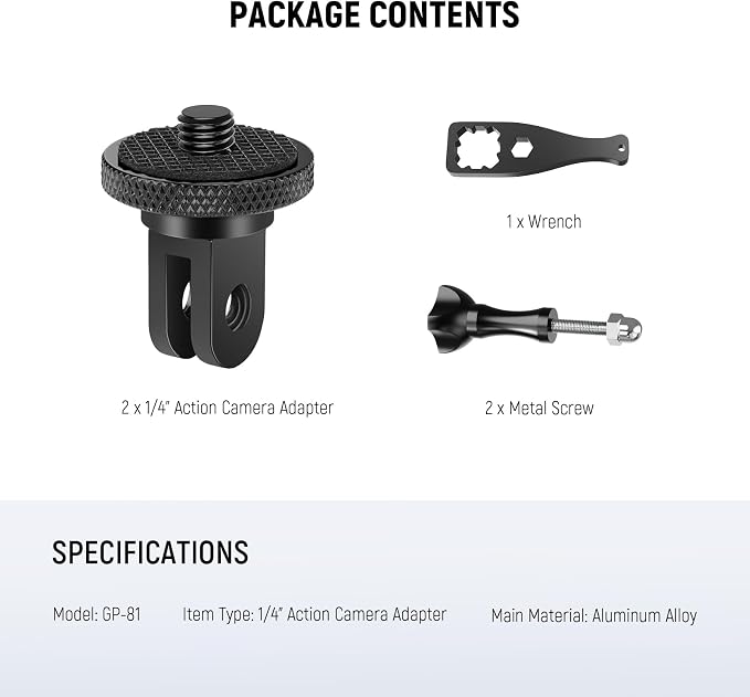 NEEWER Action Camera Tripod Mount Adapter with 1/4", Aluminum Alloy, GP-81 | Accessories Compatible with Insta360 Luna Ultra X5 AcePro GoPro Hero 13 DJI Osmo 360 Action 6 5 Pro Pocket 3 4 4P Xtra Muse - Image 9