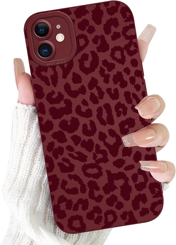 Cute Burgundy Cheetah Print Phone Case for iPhone 11 6.1" | Aesthetic Leopard Pattern Design Cover Full Camera Lens Protective Shockproof Soft Slim TPU Funda for Women Girls by Unknown