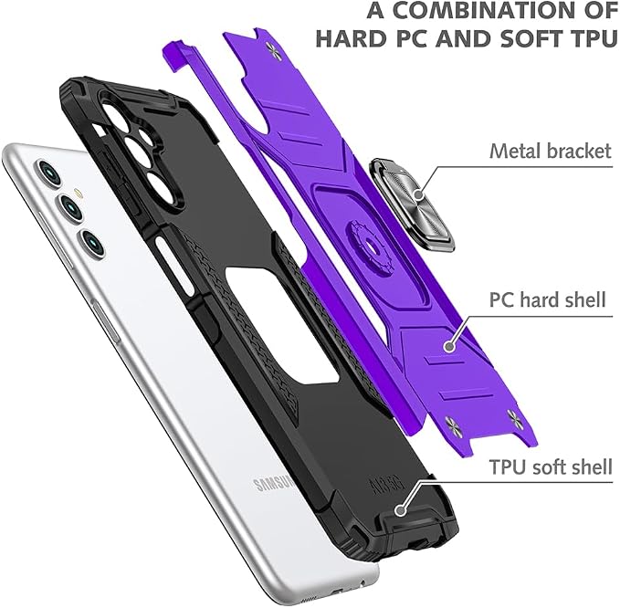 HNHYGETE for Galaxy A13 5G Phone Case with Screen Protector, 360°Military Grade Rotatable Kickstand [Heavy Duty] Protective Cases for Samsung Galaxy A13 5G (Purple) - Image 3