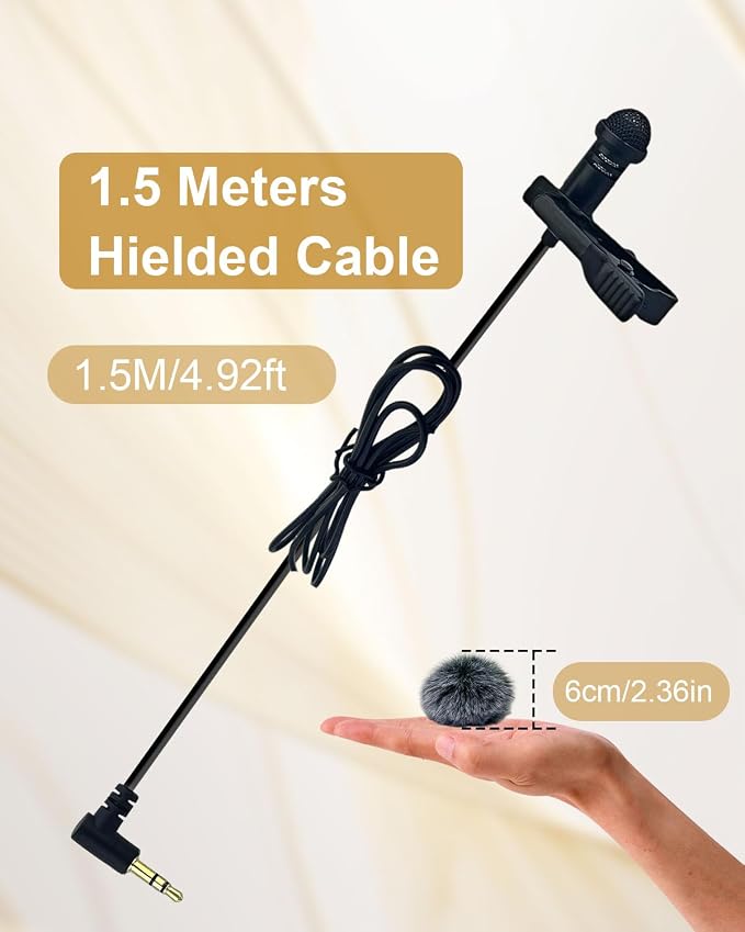 2Pcs Lavalier Microphone Compatible with DJI MIC 1/2 | and for Rode Wireless GO II Transmitters, Angled 3.5mm TRS Plug Omnidirectional Mic for Streaming Vlog Interview, 1.5M - Image 4
