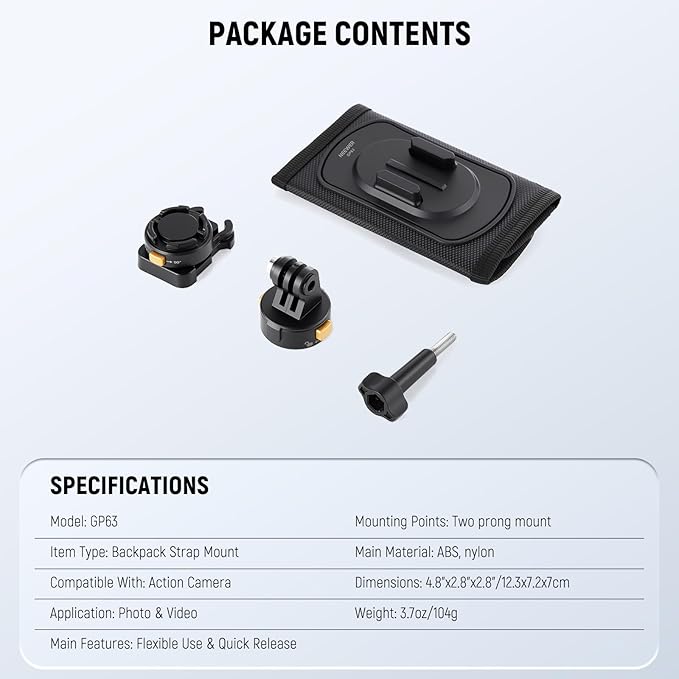 NEEWER Backpack Shoulder Chest Strap Mount Compatible with GoPro DJI Insta360 Action Cameras, 360° Camera Backpack Clip Holder Quick Release & One Toggle Switch for Photography Video Recording, GP63 - Image 7