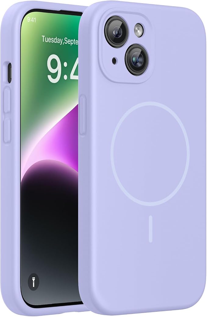 Miracase Silicone & Magnetic for iPhone 14 Case, Light Purple | Compatible with MagSafe, Soft Microfiber Lining, Premium Silicone Cover Shockproof Drop Protection Phone Case for 14 by Miracase