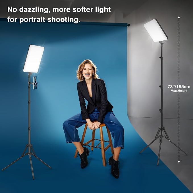 2 Pack Led Video Photography Light Kit with Stand, Built-in 8000mAh | Built-in 8000mAh & LCD Display, 2200Lux, 2500K-8500K, Soft Studio Light, Video Recording Game Live Streaming YouTube TikTok - Image 4