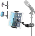 Moukey Tablet Holder for Microphone Stand, Adjustable Mic Music Stand Phone Holder Mount, Compatible with iPad, iPhone, Android, All 4.7 to 12.9 Inches Tablets & Smartphones by Moukey