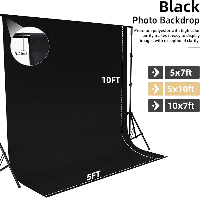Black Photo Backdrop for Photography Photoshoot Background, 5x10FT | Multipurpose Screen for Portrait Studio Video Recording Halloween Party Non-Reflective Easy Setup High Density - Image 4