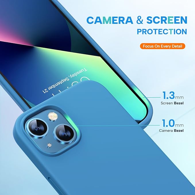 Miracase Silicone for iPhone 13 Case, Capri Blue | Soft Anti-Scratch Microfiber Lining, Premium Silicone Cover Shockproof Drop Protection Phone Case for 13 - Image 4