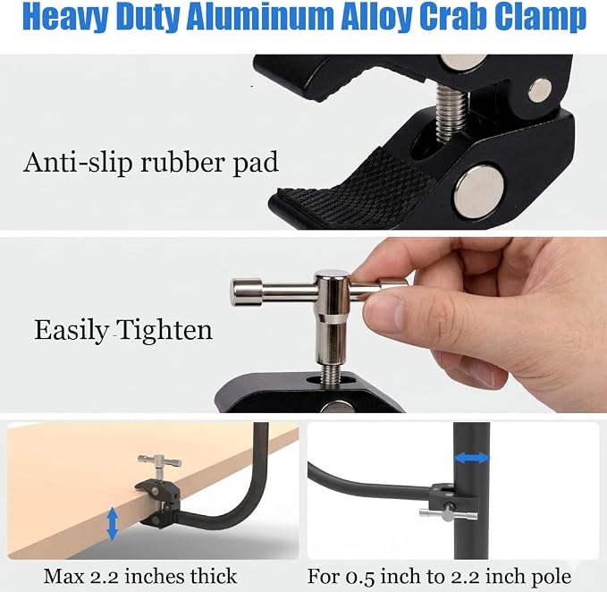Kereal Microphone Stand Arm Gooseneck 22” Extender Mic Clip With 1/4" to 3/8" Adapter Mount & Metal Crab Clamp,Mic Holder For Podium,Kick Drum,Compatible with Fifine,Shure,Blue,Snowball,AT2020,Razer - Image 3