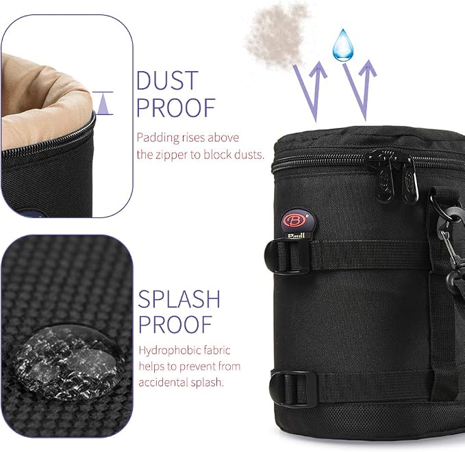 DSLR Camera Lens Case Pouch Bag for Lenses up to 4.33" x 6.70" | Lightweight Padded Lens Case with Zipper, Soft Lining & Carrying Strap, Protects Lenses from Dust, Scratches & Water - Image 3