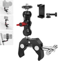 Camera Clamp Mount with Dual Ballhead Magic Arm, Aluminum Camera Mount Super Clamp Kit for DSLR Action Camera/Phone/Monitor/LED Light/Microphone, for Desk/Tripod/Tube/Crossbar (SY001) by Mechrig