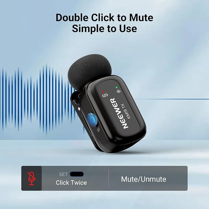 NEEWER KM19 Mini Lav Mic Compatible with iPhone 17 16 15, Black | Noise Canceling Wireless Lapel Microphone with App Control, 30h Battery, 100m Range, Compatible with iPhone Android PC - Image 5